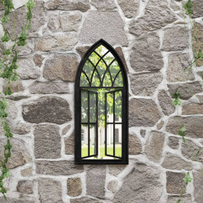 Garden Mirror Black Iron, Glass 27.6 x 11.8 in Decorati...