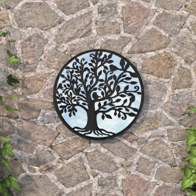 Round Garden Mirror Black Iron, Glass Medium Decorative...