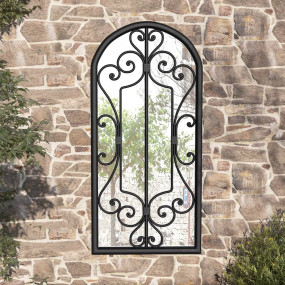 Garden Mirror Black Iron, Glass 39.4 x 17.7 in Decorati...