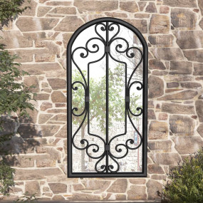 Garden Mirror Black Iron, Glass 27.6x11.8 in Decorative...