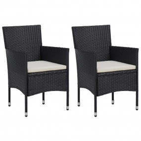 Garden Dining Chair Set of 2 Black Poly rattan, powder-...