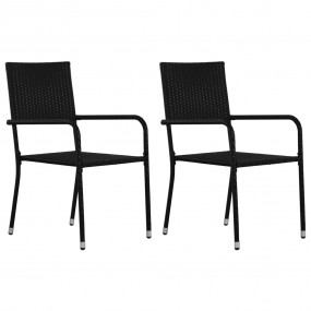 Garden Dining Chair Set of 2 Black PE rattan, steel Sta...