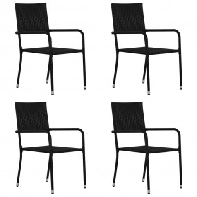 Garden Dining Chair Set of 4 Black PE rattan, steel Sta...