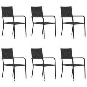 Garden Dining Chair Set of 6 Black PE Rattan, Steel Sta...