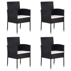 Garden Chair Set of 4 Black PE Rattan, Steel 18.5 in