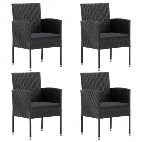 Garden Chair Set of 4 Black PE rattan, steel Durable