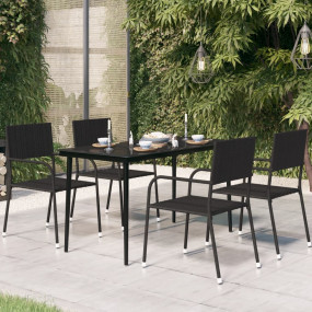 Garden Dining Table Black Powder-coated steel, Tempered...