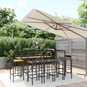 Garden Bar Set Black PE rattan, powder-coated steel, te...