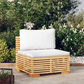 Middle Sofa Cream and Teak Solid teak wood, 100% polyes...