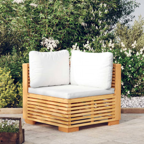 Corner Sofa Teak and Cream Solid Teak Wood, Polyester M...