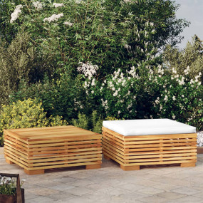 Garden Lounge Set Cream Solid teak wood, polyester Medi...