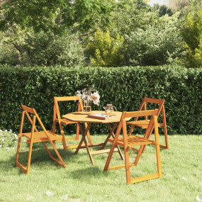 Garden Chair Set of 4 Natural Wood Solid Acacia Wood St...