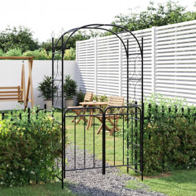 Garden Arch With Gate Black Powder-coated steel Extra T...