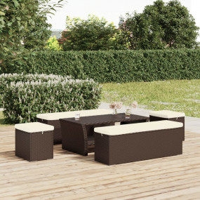 Ottoman Set of 2 Brown and Cream White