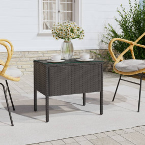 Side Table Black Poly Rattan Compact Durable Side Table