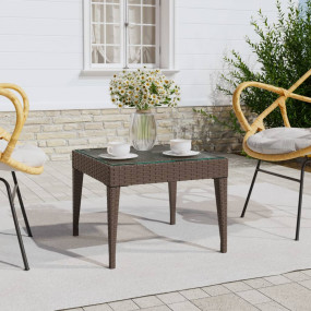 Side Table Brown Poly Rattan, Tempered Glass 19.7x19.7x...
