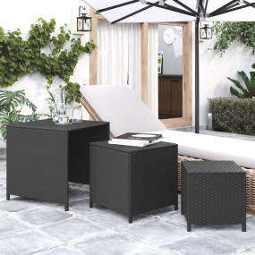 Nesting Table Set of 3 Black Poly rattan 3 different si...