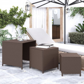 Nesting Table Set of 3 Brown PE rattan Various sizes St...