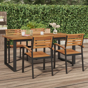 Garden Table Brown Solid Acacia wood, Powder-coated met...