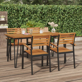 Garden Table Brown, Black Solid acacia wood, powder-coa...