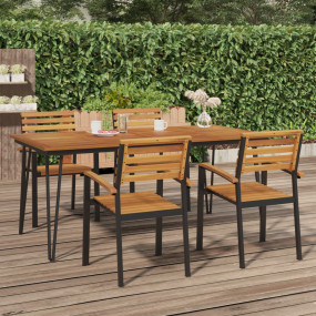 Garden Table Brown, Black Solid Acacia Wood, Powder-Coa...