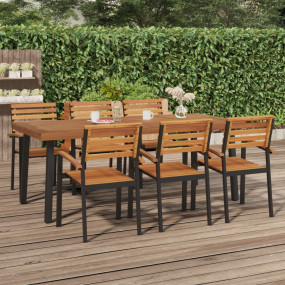 Garden Table Wood and Metal Solid acacia wood, powder-c...