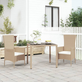 Garden Table With Glass Top Beige Poly Rattan, Tempered...