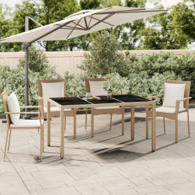 Garden Table With Glass Top Beige Poly Rattan Medium Du...