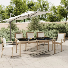 Garden Table With Glass Top Beige Poly Rattan, Steel, T...