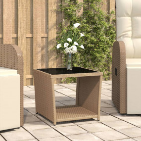 Tea Table Beige PE rattan, powder-coated steel, tempere...