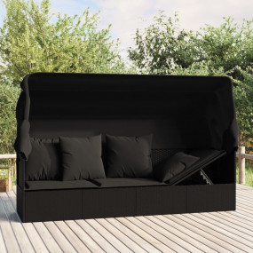 Outdoor Lounge Bed Black Poly rattan, powder-coated ste...
