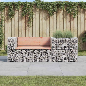 Garden Bench With Gabion Basket Natural brown wood and ...