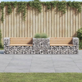 Garden Bench With Gabion Basket Natural wood and silver