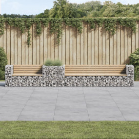 Garden Bench With Gabion Basket Pine wood color, Galvan...