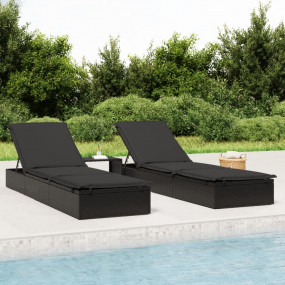 Sunbed Black PE Rattan, Powder-Coated Steel, Polyester
