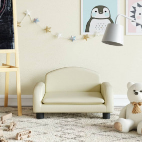Kids Sofa Cream Faux leather, Foam, Solid pine wood, Pl...