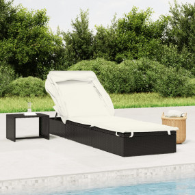 Sunbed Black Poly Rattan 83.9 in x 24.8 in x 38.2 in Fo...