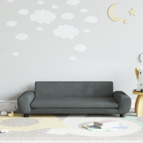 Kids Sofa Dark Grey Velvet (100% polyester), solid pine...