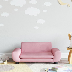Kids Sofa Pink Velvet, Solid Pine Wood, Foam Mini Durab...
