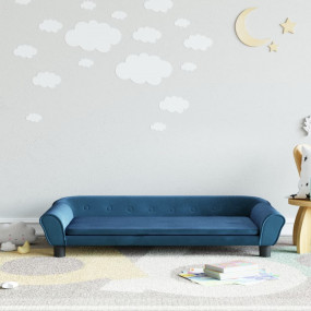 Kids Sofa Blue Velvet Mini Durable Kids Sofa Rectangula...
