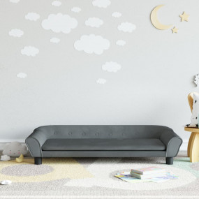Kids Sofa Dark grey Velvet (100% polyester), solid pine...