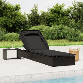 Sunbed Black PE Rattan, Powder-Coated Steel, Polyester ...
