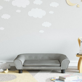 Kids Sofa Light grey Velvet, solid pine wood Mini Durab...