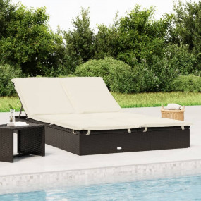 Sunbed Black PE Rattan Double Adjustable Armrests Sunbe...