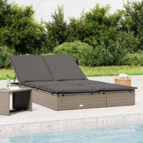 Sunbed Grey PE rattan, Steel Double Adjustable Armrests...