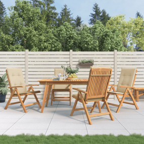 Reclining Garden Chair Set of 4 Brown Solid teak wood S...