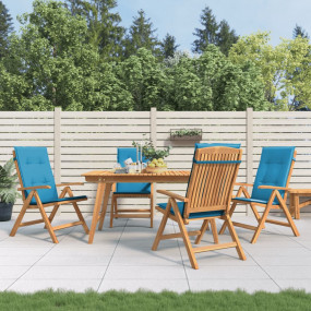 Reclining Garden Chair Set of 4 Natural wood, Blue cush...