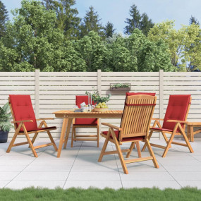 Reclining Garden Chair Set of 4 Natural wood and red