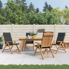 Reclining Garden Chair Set of 4 Black Solid Teak Wood S...