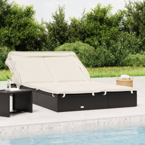 Sunbed Black PE Rattan, Powder-Coated Steel, 100% Polye...